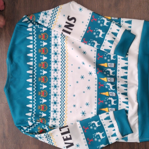 Veltins Pilsner Men's Size 2XL Ugly Sweater Style Teal Long Sleeve Shirt - Picture 7 of 7